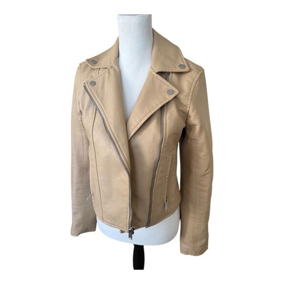 Abercrombie & Fitch Women's Vegan Leather Moto ShortJacket Light Tan Nubuck Sz S - Picture 6 of 16
